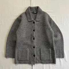 希少　90s　vintage　NEWYORKER　ニューヨーカー　日本製　ウールニットジャケット　襟付きカーディガン　肉厚リブ編みセーター　アルパカ混　裾ポケット　杢ブラウン　くるみボタン　M　C-BOY　アメカジ　collared knit cardigan