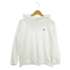ラコステ LACOSTE SPORT Tシャツ 40 白 ホワイト 青 ブルー ストライプ柄 フード付き 長袖 /AO23 ■GY61