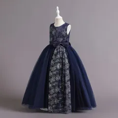 子供 ドレス こども 子供ドレス 発表会 ドレス 結婚式 ネイビー 輝き ロングドレス 豪華 上品 中学生 高校生 子ども キッズ ドレス 発表会 子供ワンピース ジュニア min#