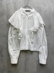 ZARA ザラ 長袖 ブラウス レース フリル シャツ sizeL/白 ■◆レディース