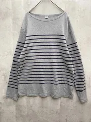 UNIQLO ユニクロ ウォッシュボーダーボートネック Tシャツ sizeL/グレー ■◇メンズ