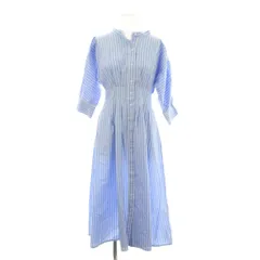 ナチュラルビューティー NATURAL BEAUTY ワンピース M 青 白 ストライプ柄 バンドカラー 七分袖 /JP