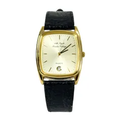 【ヴィンテージ 稼働品・新品電池】SEIKO セイコー ALBA 腕時計 V722-5A00 デイト QZ クォーツ 京都文化短期大学 10周年記念 ゴールド文字盤 合皮 レザーベルト メンズ レディース ユニセックス