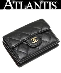 【新品】 シャネル CHANEL クラシックフラップウォレット マトラッセ 三つ折りコンパクト財布 キャビア 黒 G金具 ランダムシリアル 【73556】