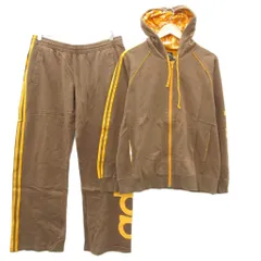 アディダス adidas スポーツウェア ジャージ セットアップ 上下 大きいサイズ XO 茶 ブラウン ジャケット パーカー ジップアップ ミドル丈 パンツ ロング丈 /YS6 ■GY61