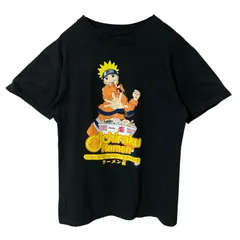 S ナルト アニメ キャラクター キャラT ラーメン一楽 ビッグプリント ブラック 黒 Tシャツ レディース ユニセックス メンズ 古着 半袖 CHM