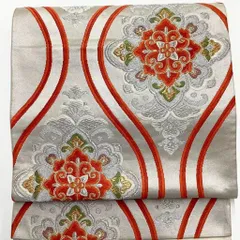 ［6710］袋帯 立湧花文様 銀糸 シルバー 六通 正絹 着物 フォーマル