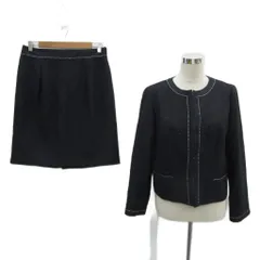 23区 オンワード樫山 フォーマル セットアップ 上下 大きいサイズ 46 紺 ネイビー ノーカラージャケット ミドル丈 タイトスカート ひざ丈 ツイード /YS12 ■GY61