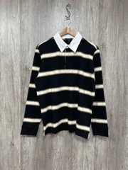 美品 BANANA REPUBLIC バナナリパブリック タグ付 ボーダー バイカラー ラガー ポロシャツ sizeL/黒 ◆■ メンズ