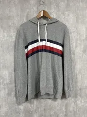 TOMMY HILFIGER トミーヒルフィガー チェストライン プリント フーディ プルオーバー パーカー sizeL/グレー ◆■ メンズ