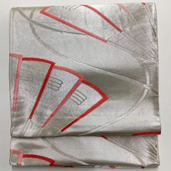 テ866】西陣美品 ヱ霞花鳥紋 シルバー色青銅色 正絹純金糸六通高級美術