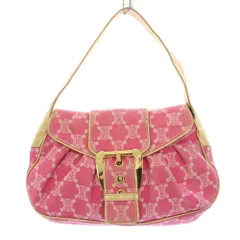 セリーヌ CELINE ワンショルダーバッグ マカダム柄 キャンバス レザー バイカラー ロゴ ピンク ゴールドカラー /BB ■OH