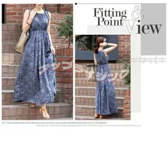 ノースリーブワンピース ロング丈 花柄 春夏 ドレス おしゃれ 上品 大人 かわいい 総柄 プレゼント マキシワンピース カジュアル 華やか 爽やか バカンス リゾート qd1363