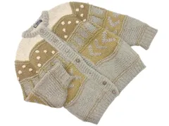 arnold palmer アーノルドパーマー ウール100% ニット ジャケット グレーｘ茶 ◇■ レディース