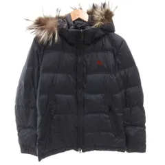 バーバリーブラックレーベル BURBERRY BLACK LABEL ダウンジャケット ブルゾン  シルバーフォックスファー ホースロゴ 刺繍 紺 ネイビー M /FF