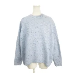 アーバンリサーチ URBAN RESEARCH ITEMS ニット セーター 水色 ブルー 黒 ブラック 斑点模様 クルーネック 長袖 /AH36 ■GY61