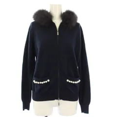 チェスティ Chesty パーカー フォックスファー パール ニット ジップアップ 長袖 F 紺 /TKのサムネイル
