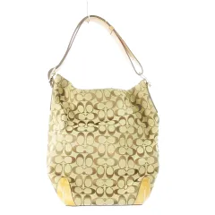 コーチ COACH ハンドバッグ ワンハンドル キャンバス レザー 革 シグネチャー ロゴ 茶 ブラウン 6083 /CK16 ■GY18