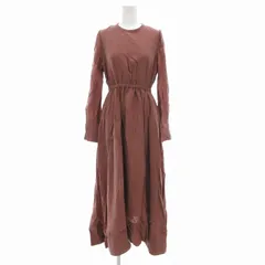 アニュアンス anuans ワンピース 長袖 ミモレロング クルーネック ウエストギャザー F ブラウン /JS