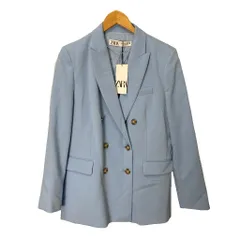 ザラ ZARA タグ付き ダブルブレスト テーラードジャケット 長袖 M 水色 ブルー ■FY