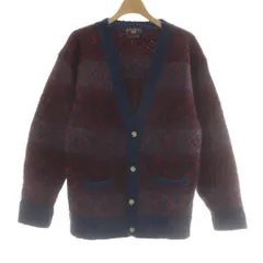 チャップス CHAPS カーディガン ウール M 赤 ボルドー 幾何学模様 Vネック 長袖 /AU