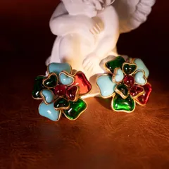 イヤリング クリップイヤリング 金メッキ カラフル ジェリー ガラス 欧米風 ヴィンテージ 中世風 宮廷風 優雅