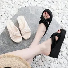 サンダル レディース ウェッジソール クロス コンフォートサンダル 厚底 ローヒール オフィスサンダル 歩きやすい 痛くない リゾート カジュアル おしゃれ