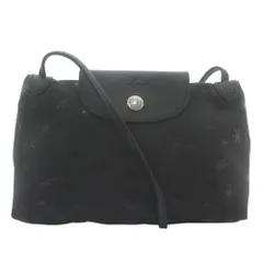 ロンシャン LONGCHAMP ルプリアージュ エトワール ショルダーバッグ ポシェット ナイロン レザー 総柄 プリント ロゴ 黒 ブラック /XZ ■GY17
