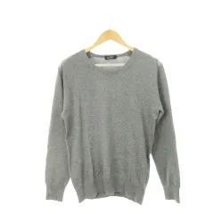 バーバリーブラックレーベル BURBERRY BLACK LABEL ニット セーター ラウンドネック 長袖 チェック ワンポイント コットン 2 M グレー /AH24 ■GY19