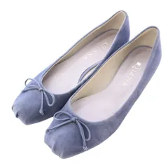 ダイアナ DIANA バレエシューズ パンプス スクエアトゥ ローヒール スエード リボン 24cm 青 ブルー /BB