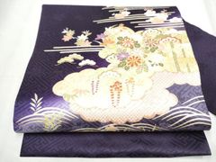新品未使用品 名古屋帯 夏帯 夏 絽 黒 友禅染 吉祥文様 長さ3m74 