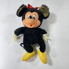 ★ Disney ディズニー ヤングエポック社 ミニーマウス ぬいぐるみ ミニーちゃん  ビーズ 指しゃぶり ビンテージ レトロ 全長22㎝ 現状品