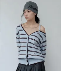 ROLAROLA ロラロラ オフショルダー ストライプ カーディガン ブルー