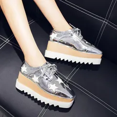 スニーカー 厚底 レースアップ 星柄 カジュアル 秋 新作