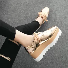 スニーカー 秋 新作 厚底 ハイヒール レースアップ 方頭 星柄 カジュアル