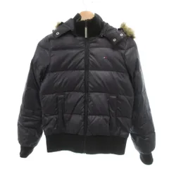トミーガール tommy girl ダウンジャケット ロゴ刺繍 S 黒 ブラック フードファー付き /YJ ■GY61