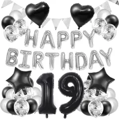 19歳 誕生日 バルーン 飾り付け 80CM19数字バルーン 組み合わせ HAPPY BIRTHDAYガーランド 数字風船紙ふぶき入り 男の子 男性 女の子 女性 パーティー サプライズ 紙吹雪風船 誕生日 デコレーションパーティー サプライズ 空気入れ付き 