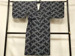 平和屋着物＃道中着　単衣　久留米絣　幾何学花文　ロング丈　綿　逸品　CABC4865in