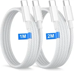 USB C ケーブル 【1M+2M 2本】タイプc ケーブル PD対応 データ転送 断線防止 60W超急速充電 Type C to Type C ケーブ ル for iPhone 17 Pro/Plus/Pro Max/Galaxy /Sony、Pixelなど
