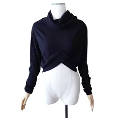 マックスマーラ ステュディオ　Max Mara Studio　ハイネック　タートルネック　ニット　セーター　Y2K　短丈　変形　長袖　クロスデザイン　ウール　ブラック　黒　M　イタリア製
