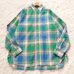 美品　ビームスプラス　BEAMS PLUS　インディア　マドラスチェックシャツ　ボタンダウンシャツ　長袖　シャツ　チェック柄　オーバーシルエット　コットン　グリーン　ブルー　L