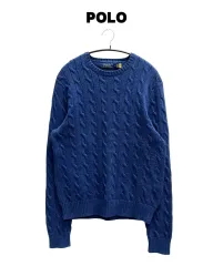 (M) ポロラルフローレン ケーブル編み ニット ブルー