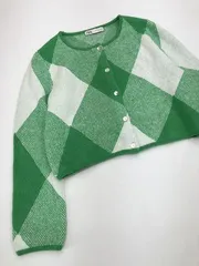 ZARA ザラ カーディガン 長袖 ラウンドネック チェック ワイド幅 ニット セーター sizeUSA-L/緑 ◆■レディース