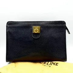 美品 CELINE セリーヌ セカンドバッグ クラッチバッグ ゴールド 金具 レザー ブラック