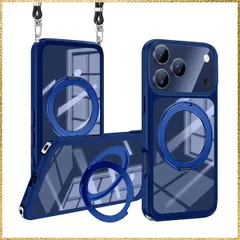 ☆彡送料無料でお届け☆彡Size:iPhone17ProMax_Color:ブルー tuulaasii For iPhone 17 Pro Max 用 ケース クリア ショルダー 多機能360度回転スタンド MagSafe対応 調節可能 ストラップ付き ワイヤ