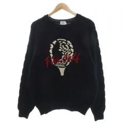 フィラ FILA ゴルフ セーター ウール 48 紺 ネイビー 赤 白 ホワイト 長袖 クルーネック ゴルフボール柄 /SX ■GY66