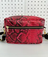 ハンドメイド＊ボックスショルダーM フェイクレザー レッドパイソン(1162)