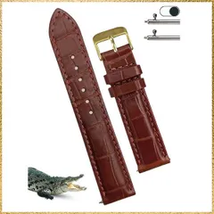 ☆彡送料無料でお届け☆彡Color:ブラウン・ゴールドバックル_Size:18mm [vinacreations] 18mm ブラウン クロコダイル腕時計ベルト クイックリリースバネ棒 ワニ交換用時計バンド 腕首 ゴールドバックル付き 手作り メンズ ハンドメ