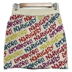 PEARLY GATES(パーリーゲイツ) ミニスカート サイズ1 S レディース美品  - アイボリー×レッド×マルチ ニット/ウエストゴム