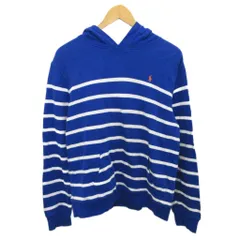 ポロ ラルフローレン POLO RALPH LAUREN パーカー フーディー プルオーバー ボーダー ロゴ刺繍 XL 青 ブルー 白 ホワイト ■MET2